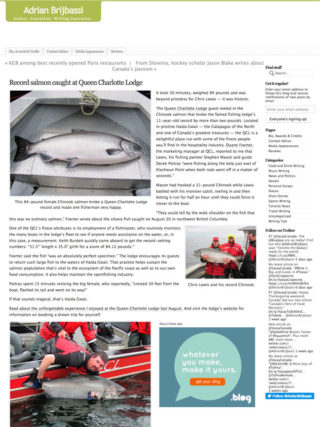 Adrian Brijbassi blog: Record salmon caught at Queen Charlotte Lodge