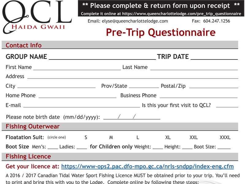 QCL pre-trip questionnaire